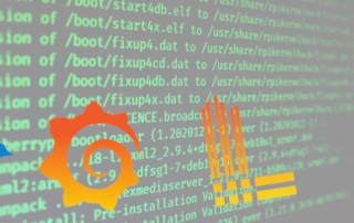 Fluentd, Grafana, Loki logos with logs in background
